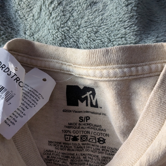 Nordstrom women's beige floral MTV graphic logo T-shirt tee size small p boho - Picture 2 of 5